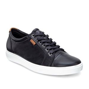 ECCO Women’s “Soft 7” Lace Up Sneaker (black w/tan accents)